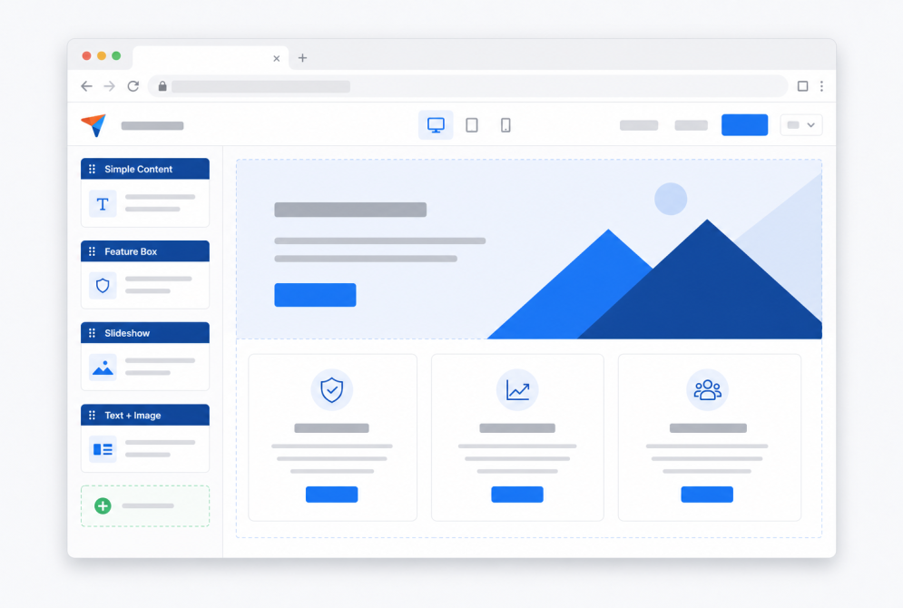 Aero Page Builder editor: compose a page from components in a light Drupal UI.